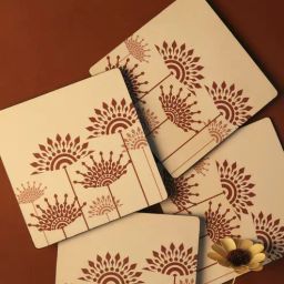 bambaise Peach Premium MDF Cotton Wooden Big Trivet with Mandala Art - Set of 4-picture-0