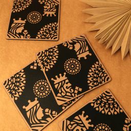 bambaise Gold & Black Premium MDF King Queen Big Trivet with Mandala Art - Set of 4-picture-16