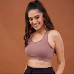 Nykd By Nykaa Cotton Stretch Slip On Sports Bra with Removable Cups NYK059 Nutmeg-picture-12