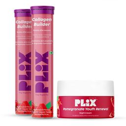 PLIX THE PLANT FIX Set Of 2 Collagen Builder Tablets - 15 Tablets Each & Night Cream - 50g-58