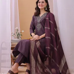 HRITIKA Women Floral Embroidered Kurta with Trousers & Dupatta-picture-11
