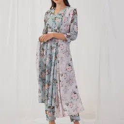 Jompers Floral Printed Sequinned Kurta with Trousers & Dupatta & Belt-picture-31
