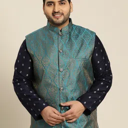 SOJANYA PLUS Men Teal Jacquard Nehru Jacket-16
