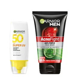 Garnier Set of Acno Fight Anti Pimple Face Wash 150g & Super UV SPF50 Serum Sunscreen 30ml-26