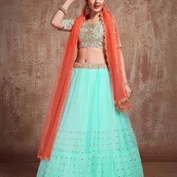 Fusionic Embroidered Sequinned Semi-Stitched Lehenga & Unstitched Blouse With Dupatta-1