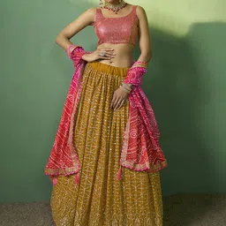 Fusionic Embroidered Sequinned Semi-Stitched Lehenga & Unstitched Blouse With Dupatta-picture-2