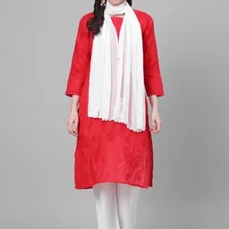 ADA Women White Floral Chikankari Hand Embroidered Sustainable Handloom Dupatta-17