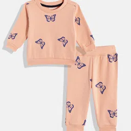 White Snow Girls Butterfly Printed Sweatshirt with Joggers-image-51