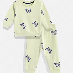 White Snow Girls Butterfly Printed Sweatshirt with Joggers-image-53