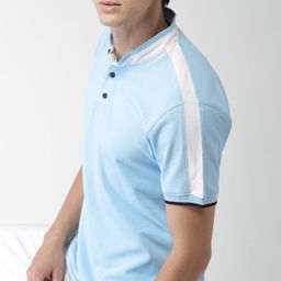 Mast  Harbour Men Blue Solid Mandarin Collar Pure Cotton T-shirt-image-78