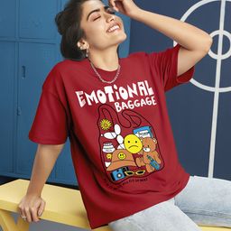 Bewakoof  Red Graphic Printed Cotton Oversized Fit T-shirt-31