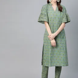 Idalia Women Green & Blue Printed Kurta with Trousers-picture-33