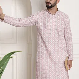 SOJANYA Men Pink Geometric Printed Thread Work Kurta-picture-18