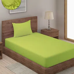 HOSTA HOMES Green Solid 300 TC Single Fitted Bedsheet With 1 Pillow Cover-image-25