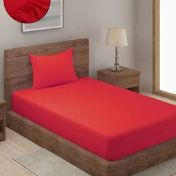 HOSTA HOMES Red Striped 280 TC Single Fitted Bedsheet With 1 Pillow Covers-image-13