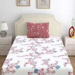 Home Ecstasy Red & White Pure Cotton Floral 140 TC Single Bedsheet Set 1.50 m X 2.20 m-picture-33
