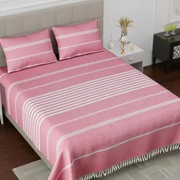 Varde Striped Pure Handloom Cotton with Tassels Thick Yarn 180 TC King Cotton Bedsheet with 2 Pillow Covers Set-image-35