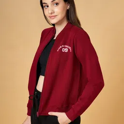 Ajile by Pantaloons Women Maroon Mock Collar Bomber Jacket-image-41