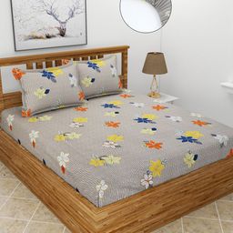 MORADO Brown & White Floral 180 TC King Bedsheet with 2 Pillow Covers-image-87