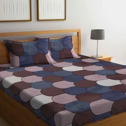 KLOTTHE Blue & Brown 300 TC Fitted King Bedsheet with 2 Pillow Covers-image-10