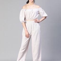 Oxolloxo Striped Off Shoulder Top Elasticated Pant Co-Ord Set-image-68