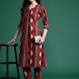 Indo Era Women Printed Pleated Pure Cotton Kurta with Trousers-picture-56