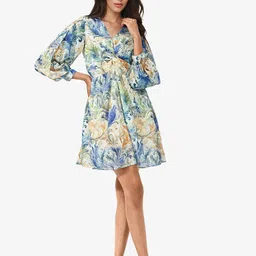 RAREISM Floral Printed Twisted Knot Fit & Flare Dress-image-27