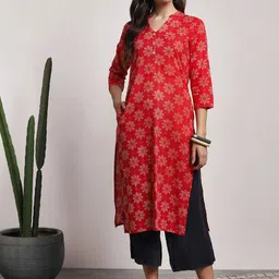 Sangria Women Red & Orange Printed Straight Fit Kurta-image-27