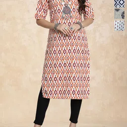 Anouk Rustic Women Pack Of 4 Ethnic Motifs Printed Round Neck Crepe Kurta-image-44