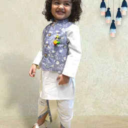 A.T.U.N. Boys 3 Piece Pure Cotton Kurta, Jacket with Dhoti Pants-picture-56