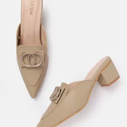 AXIUM Embellished Work Kitten Mules with Buckles-32