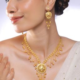 Rubans 18K Gold-Plated Necklace Set with Multilayer Gold Beads & Filigree Floral Design-image-86
