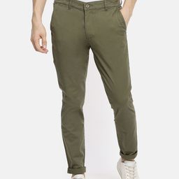 The Indian Garage Co Men Olive Green Slim Fit Solid Chinos-image-95
