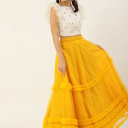 Ethnovog Yellow  White Sequinned Ready to Wear Lehenga  Choli-image-0