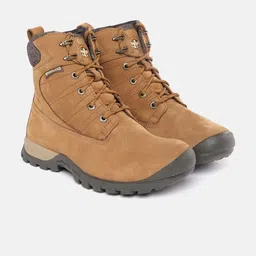 Woodland Men Camel Brown Leather High-Top Flat Boots-image-10