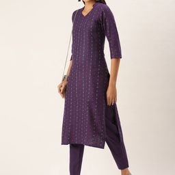 Saanjh Women Violet Woven Design Kurta with Trousers-image-74