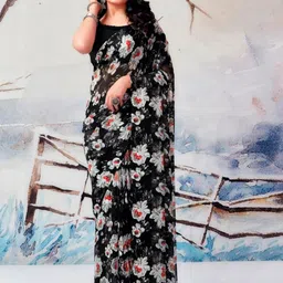 SANJANA SILK Pure Georgette Floral Saree with Blouse-image-93