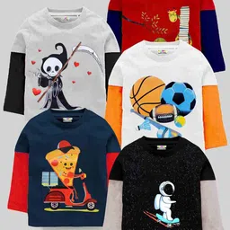 KUCHIPOO Kids Multicoloured Set of 5 Printed T-shirt-22
