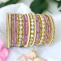 leshya Set Of 66 Brass-Plated Kundan Studded Bangles-22