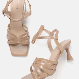 AXIUM Striped Party Slim Heeled Sandals with Buckles-image-29