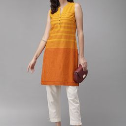 Anouk Women Mustard Yellow & Red Printed A-Line Kurta-15