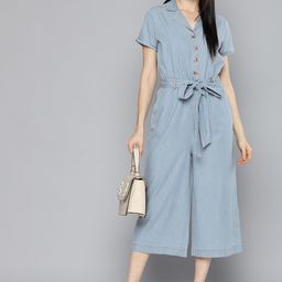Chemistry Women Blue Solid Culotte Chambray Jumpsuit-picture-32