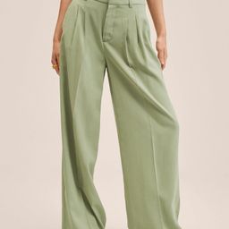MANGO Women Sage Green Solid Flared Pleated Trousers-image-63