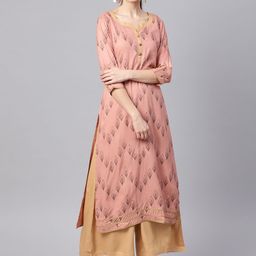Idalia Women Dusty Pink & Beige Printed Kurta with Palazzos-picture-47
