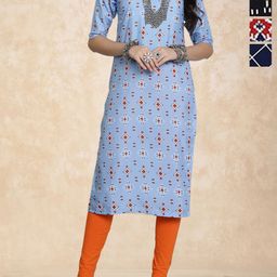 Anouk Rustic Women Pack of 4 Geometric Printed Round Neck Straight Kurta-image-80