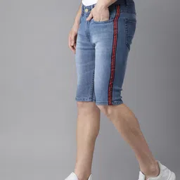 Campus Sutra Men Blue Washed Regular Fit Denim Shorts-image-72