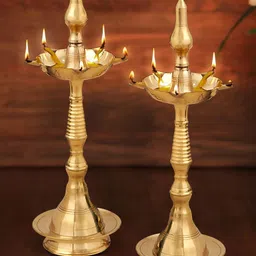 TIED RIBBONS 2-Pcs Textured Brass Kerala Diya Stands-21