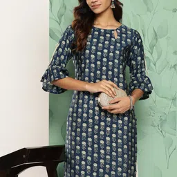 Libas Floral Printed Keyhole Neck Bell Sleeves Kurta-picture-21