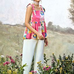 Libas Floral Printed Square Neck Cotton Peplum Kurti-image-99