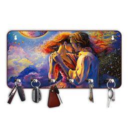 CVANU Blue & Brown Printed Wooden 6 Hooks Key Holders-picture-39